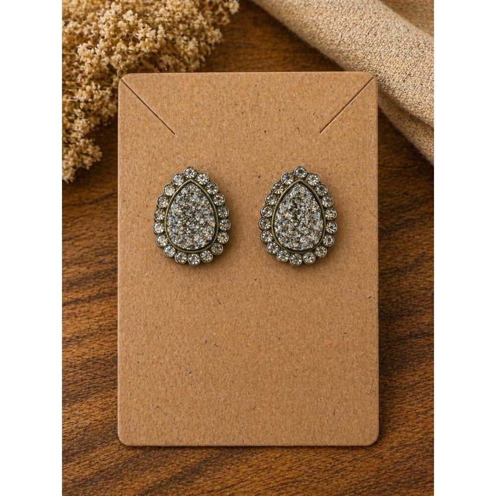 Teardrop Crystal Stud Earrings Gold Tone